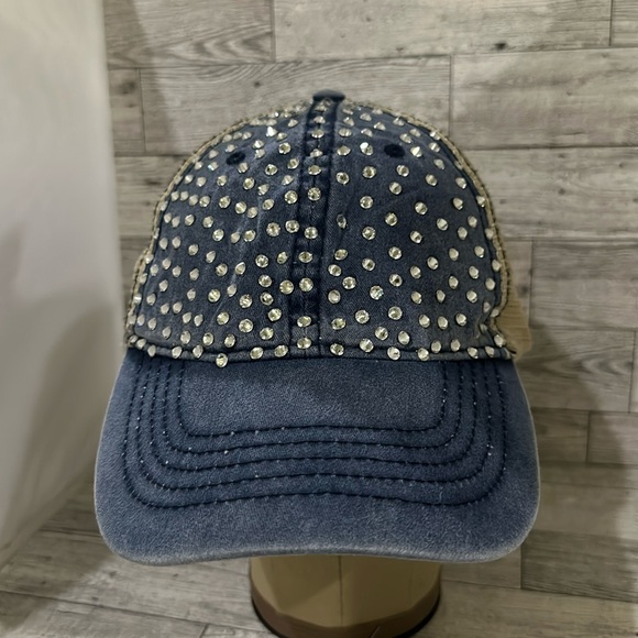 Blue rhinestone sparkling trucker baseball cap hat - Picture 1 of 6